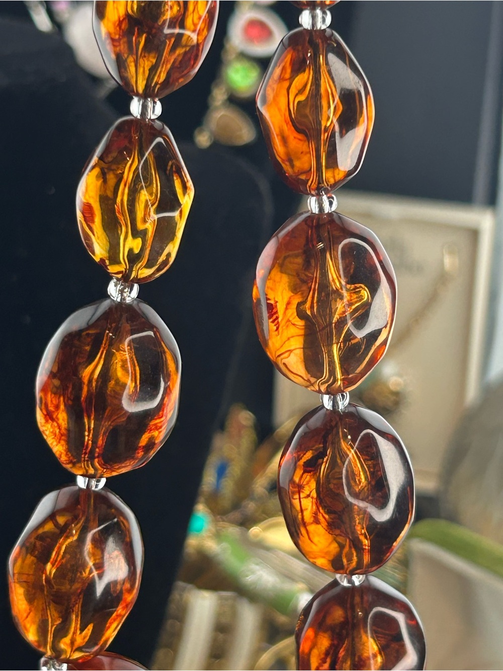 Vintage Joan Rivers Faux Amber Bead Necklace in Rich Cognac and Gold-Tone - Picture 8 of 16